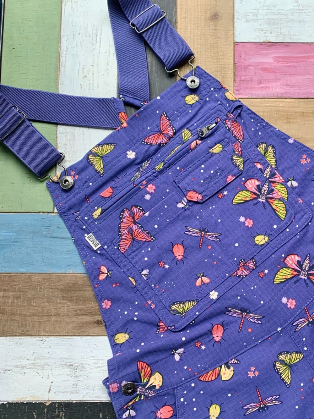 NWT Duluth Small Heirloom Gardening Convertible Bib Overalls Indigo Backyard Bug